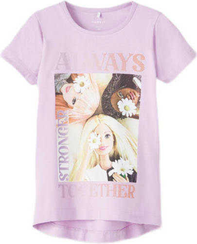 NAME IT MINI Barbie T-shirt NMFABELINE met printopdruk lila