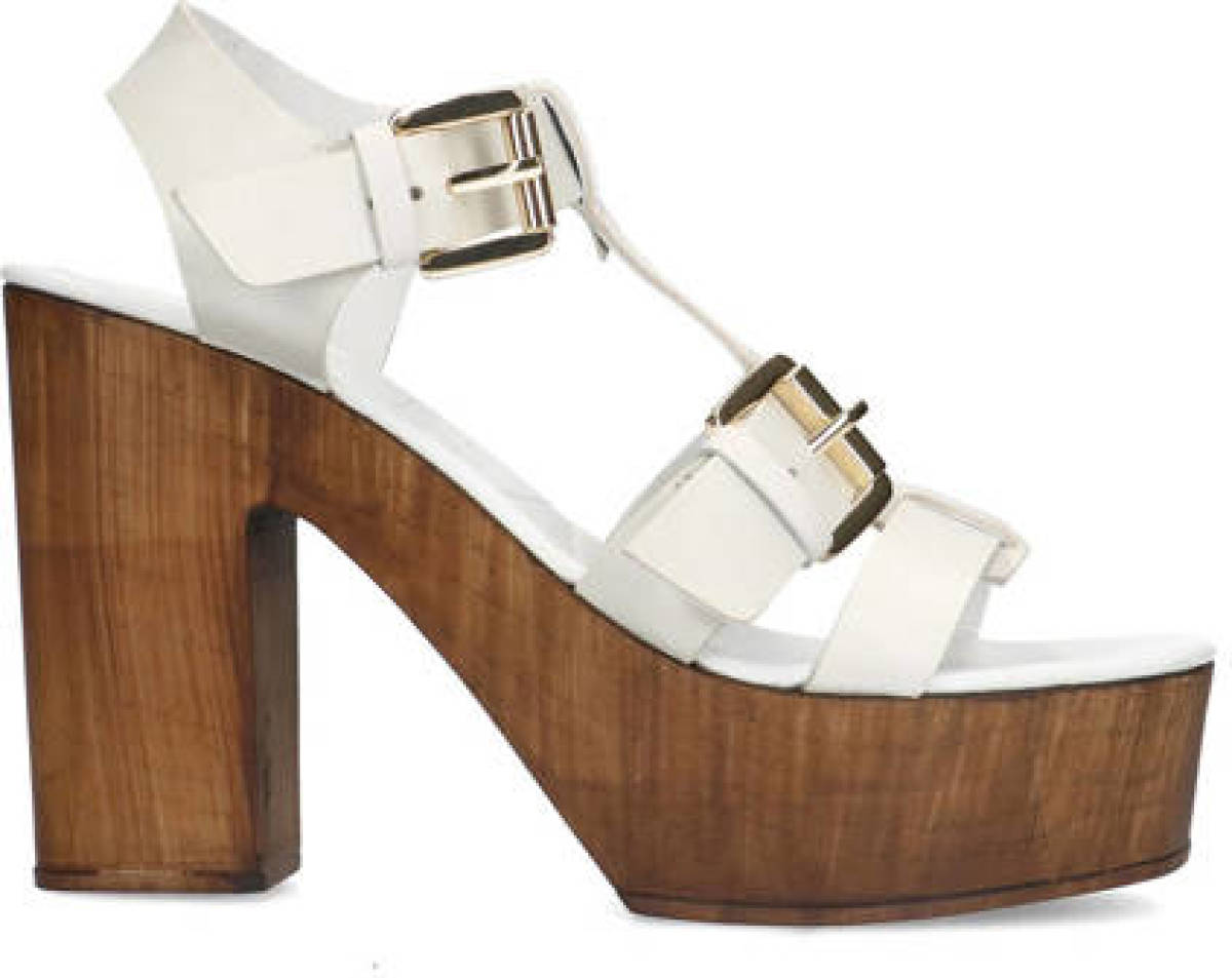 Sacha leren plateau sandalettes wit