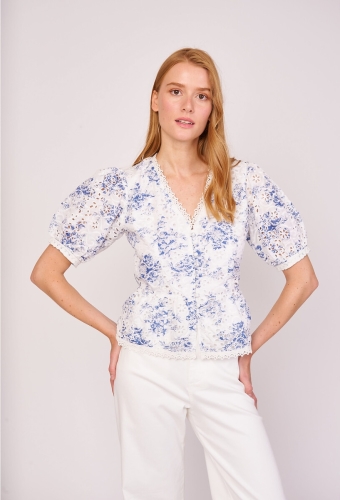 Derhy Bedrukte blouse met pofmouwen, Effie