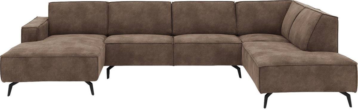 Goossens Hoekbank Hercules bruin, microvezel, 2,5-zits, modern design met ligelement rechts
