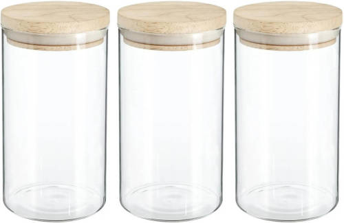 Secret de Gourmet 3x Stuks Voorraadbussen/voorraadpotten 1l Glas Met Houten Deksel - Voorraadpot