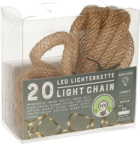 Cepewa Set Van 2x Stuks Touwverlichting Lichtsnoer Op Batterijen Met 20 Led Lampjes Warm Wit 320 Cm - Lichtsnoeren