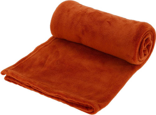 H&S Collection Polyester Fleece Deken/dekentje/plaid 125 X 150 Cm Roest Oranje - Plaids