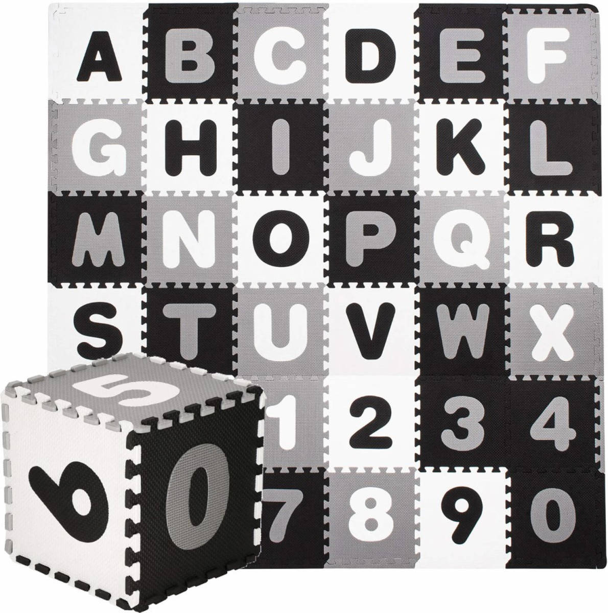Springos Speelmat Foam Puzzelmat 36 Stukken Letters & Cijfers 175 X 175 Cm