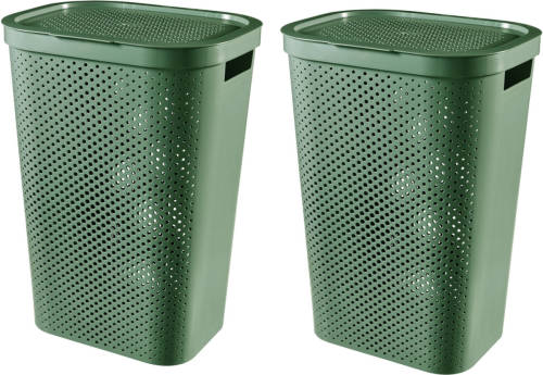 Curver Infinity Recycled Wasmand Met Deksel - 60l - 2 Stuks - Groen