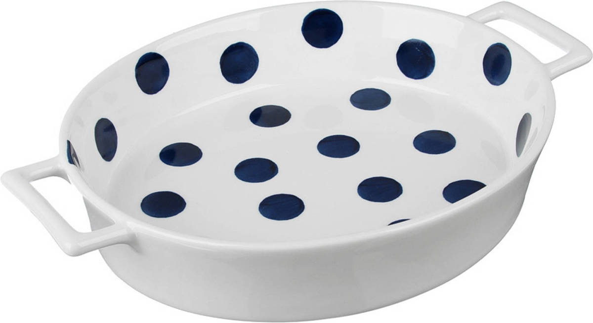 Millimi Milliimi Keramische Ovenschaal - Saladeschaal - Ovaal - 27 X 20 Cm - Wit Met Zwarte Stippen