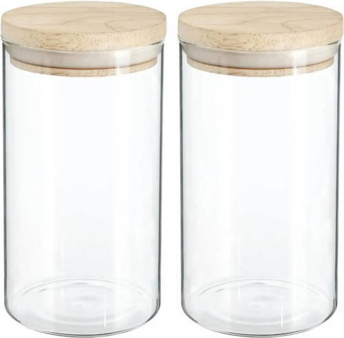 Secret de Gourmet 2x Stuks Voorraadbussen/voorraadpotten 1l Glas Met Houten Deksel - Voorraadpot