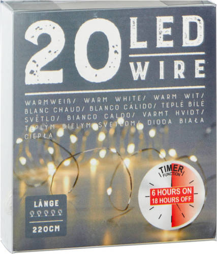 Cepewa Draadverlichting Lichtsnoer Met 20 Lampjes Warm Wit Op Batterij 220 Cm Met Timer - Lichtsnoeren