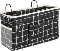 FLOKOO Bedside Pocket - Bed Opbergzak - Katoen - Zwart Met Witte Ruitjes