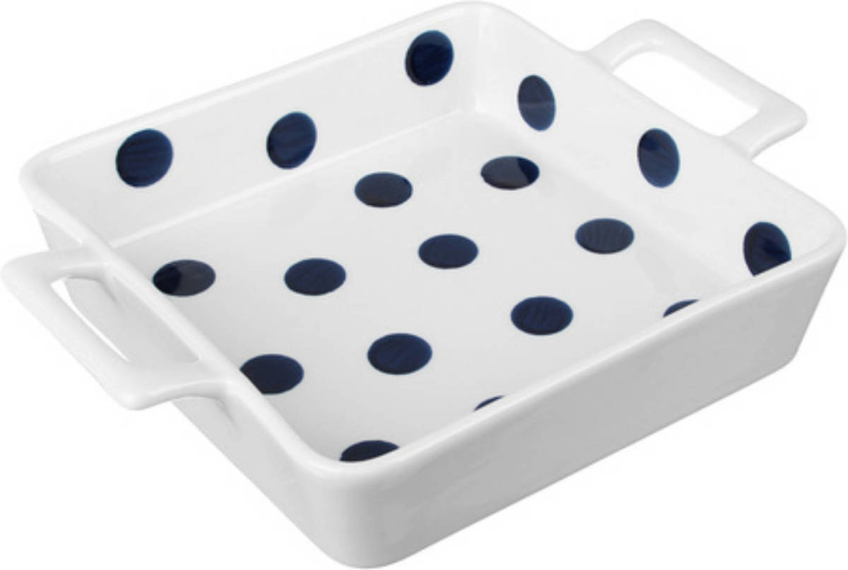 Millimi Keramische Ovenschaal - Saladeschaal - 23.5 X 17.5 Cm - Wit Met Zwarte Stippen