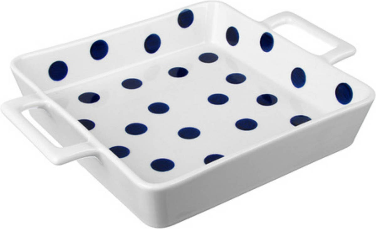 Millimi Keramische Ovenschaal - Saladeschaal - 30 X 22.5 Cm Wit Met Zwarte Stippen