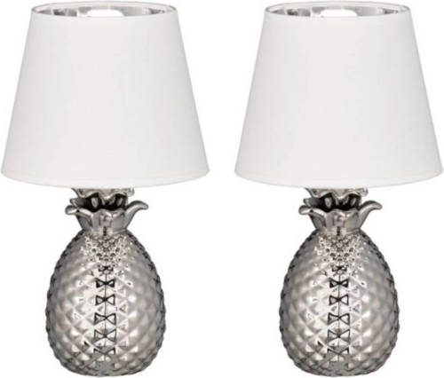 Trio Pineapple Tafellamp Wit-zilver 35 Cm - 2 Stuks