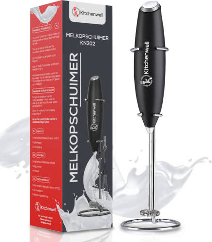 Kitchenwell Elektrische Melkopschuimer - Inclusief Rvs Houder & Eierklopper - Zwart