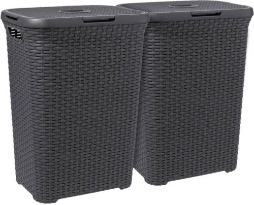 Curver Style Wasmand Met Deksel - 60l - 2 Stuks - Antraciet