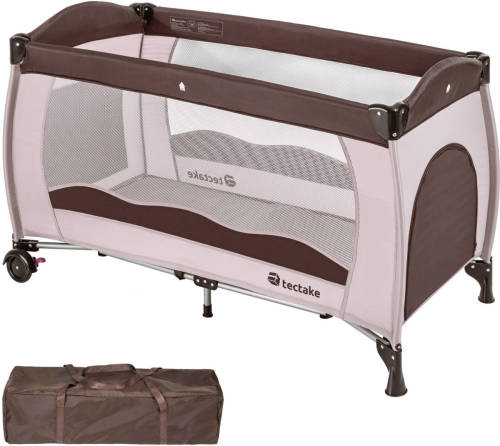 Tectake - Kinder Reisbed Babybed - Beige / Bruin - 402417 - 126x65x80 Cm Met Draagtas