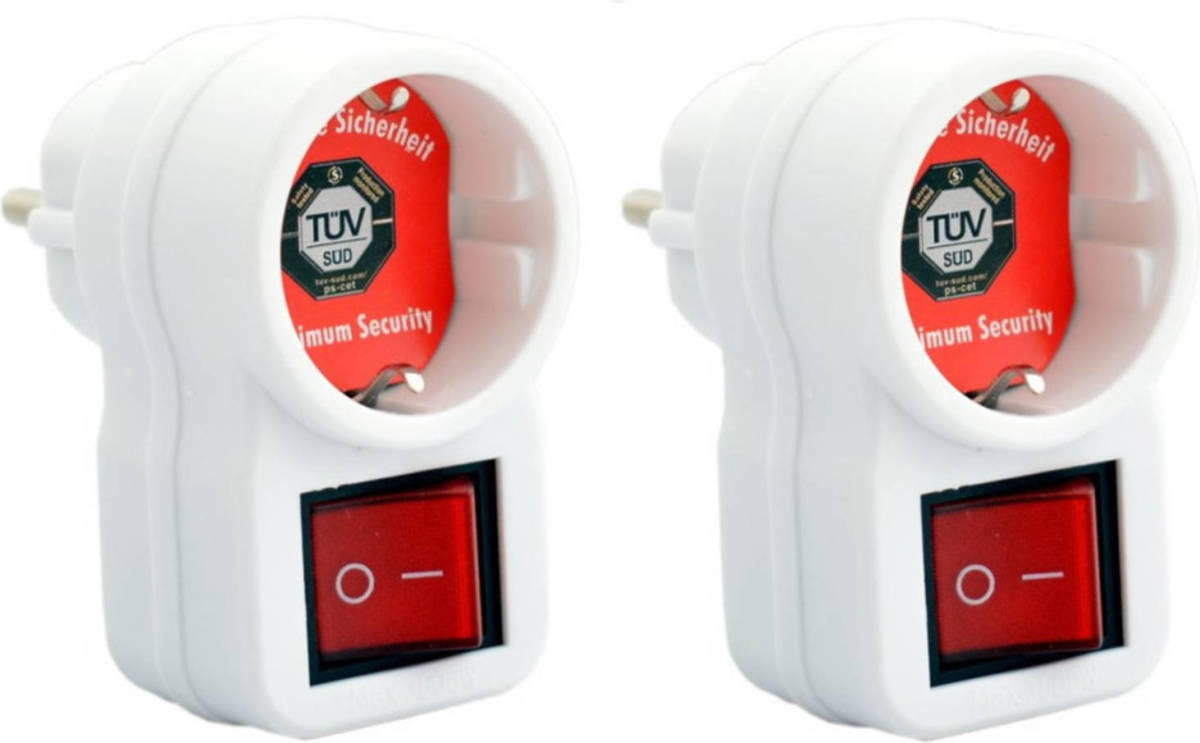 Trendoz 2x Stuks Stopcontact Adapters Enkel Met Randaarde En Schakelaar Wit - Stekkerblokken