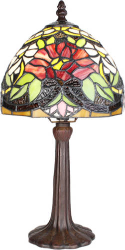 Clayre & Eef Lumilamp Tiffany Tafellamp Ø 20x36 Cm Meerkleurig Glas Kunststof Rond Tiffany Bureaulamp Tiffany Lampen Glas In Lood