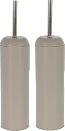 2x Stuks Excellent Houseware - Toiletborstel Met Houder - Rond - Taupe - Toiletborstels