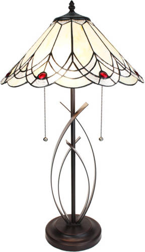 Clayre & Eef Lumilamp Tiffany Tafellamp Ø 39x69 Cm Beige Glas Kunststof Rond Tiffany Bureaulamp Tiffany Lampen Glas In Lood Beige