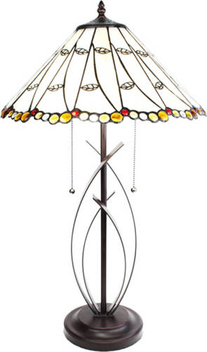 Clayre & Eef Lumilamp Tiffany Tafellamp Ø 41x68 Cm Beige Glas Rond Tiffany Bureaulamp Tiffany Lampen Glas In Lood Beige Tiffany