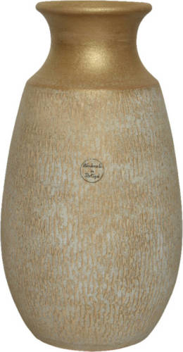 Decoris Bloemen Vaas Terracotta In Kleur Antiek Goud 40 Cm Hoog Diameter 22 Cm - Vazen