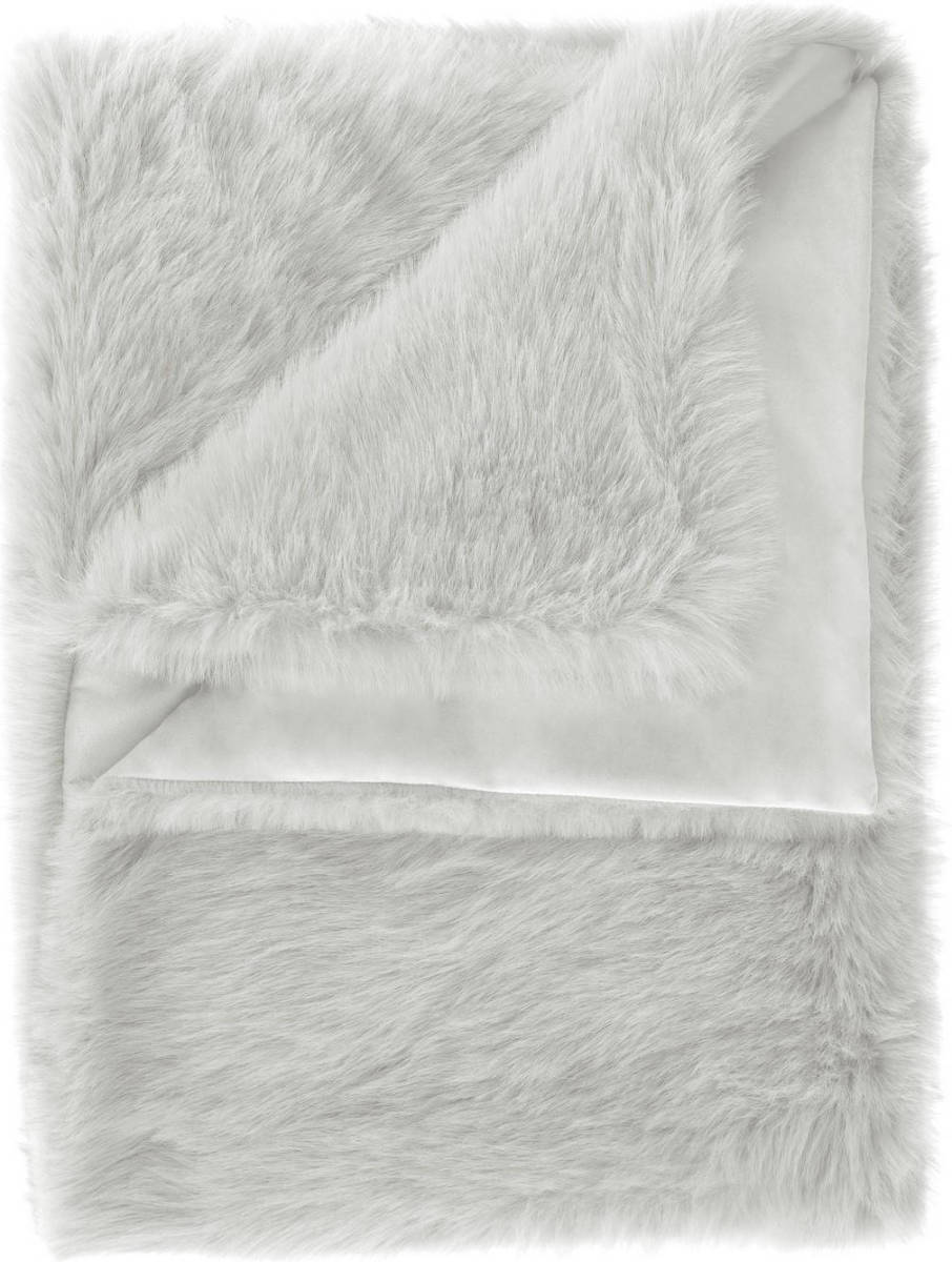 Heckett & Lane Fake Fur Plaid Perle - Silver Grey 140x200cm