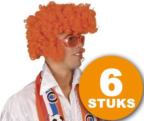 Made in Holland Oranje Pruik 6 Stuks Oranje Feestpruik 