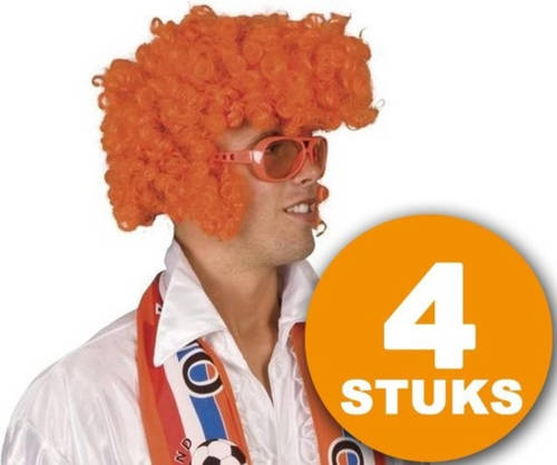 Made in Holland Oranje Pruik 4 Stuks Oranje Feestpruik 