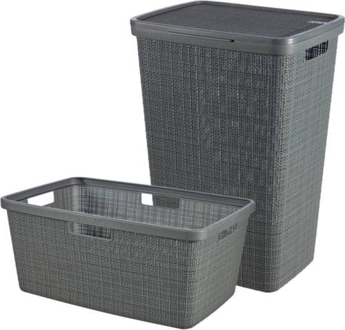 Curver Jute Wasmand Met Deksel 58l + Wasmand 46l - Donkergrijs