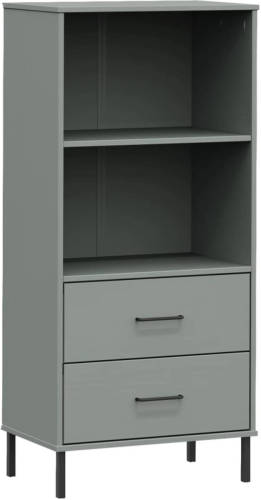 VidaXL Boekenkast Met 2 Lades Oslo 60x35x128,5 Cm Massief Hout Grijs