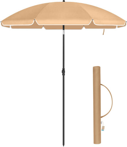 Acaza Stok Parasol - 160 Cm Diameter - Ronde / Achthoekige Tuinparasol Van Polyester - Kantelbaar - Met Draagtas - Taupe