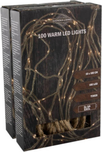 Svenska Living Set Van 2x Stuks Touwverlichting Lichtsnoeren Op Batterij Warm Wit 100 Leds - Lichtsnoeren