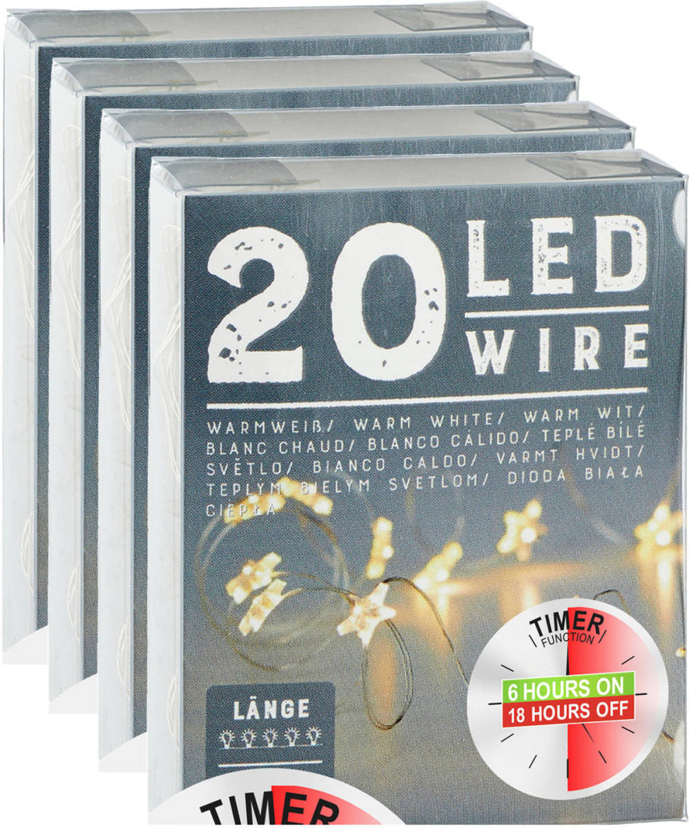 Cepewa Lichtslingers/lichtsnoeren Met Sterretjes - 4 Stuks - Warm Wit - 220 Cm - Timer - Lichtsnoeren
