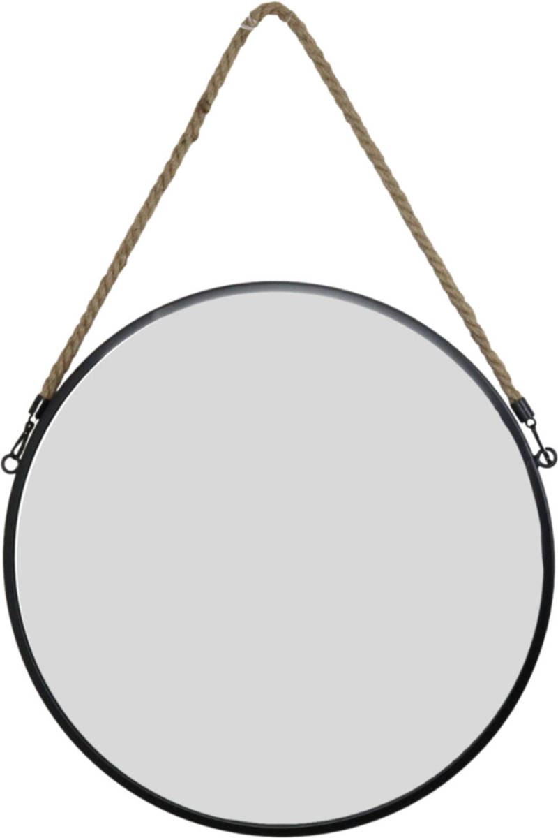Orange85 Spiegel - Rond - Met Touw - Zwart - Spiegels - 37cm - Wandspiegel
