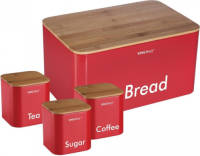 KINGHOFF Top Choice - Broodtrommel Set - Rood - Rvs Met Hout - 35x23x18,5 Cm