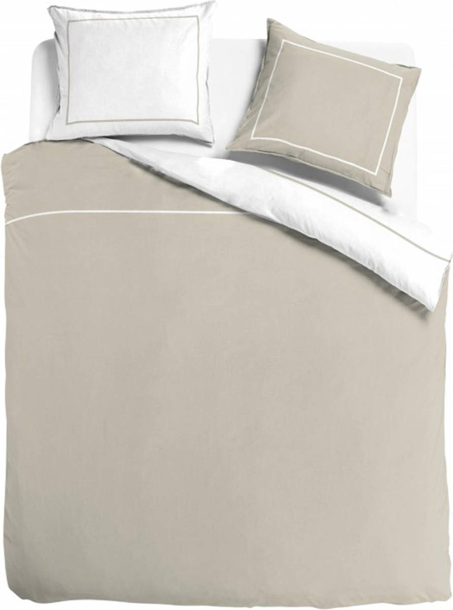 Seashell King - Dekbedovertrek Double Face - Egyptisch Percal Katoen - 1-persoons 140x200/260cm - Zand/wit