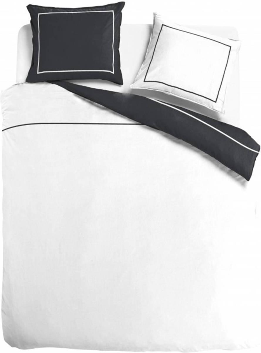 Seashell King - Dekbedovertrek Double Face - Egyptisch Percal Katoen - 1-persoons 140x200/260cm - Antraciet/wit