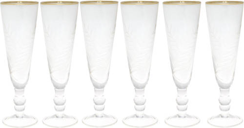 6x Champagneglazen Set Met Gravering En Gouden Rand Van GreenGate - Handgemaakt (6 X 20 Cm)