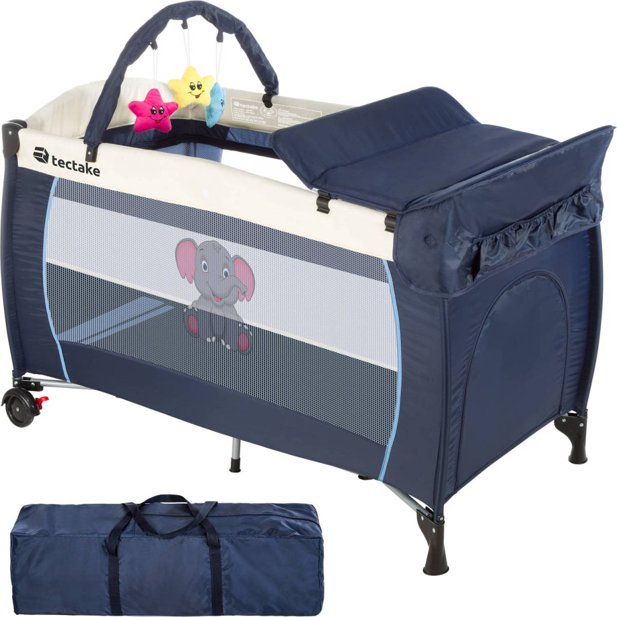 Tectake Reisbed Babybed Campingbed Reisbedje Dodo Blauw - 402201 - 132x75x104cm Incl. Draagtas