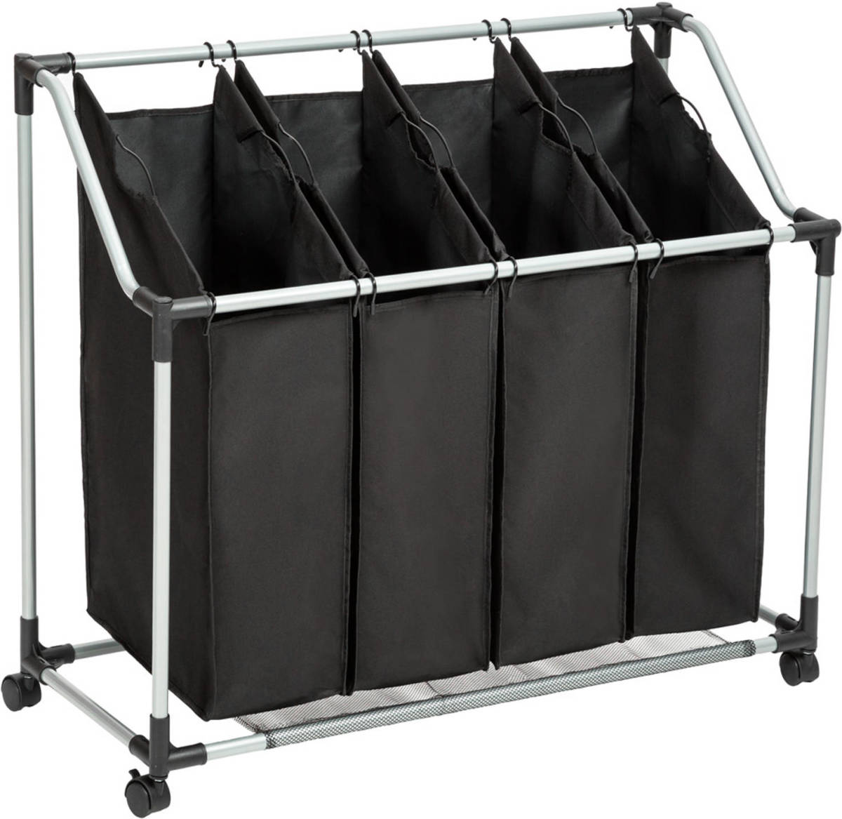 Tectake Wassorteer Wasmand - Verrijdbaar - 4 Aparte Waszakken