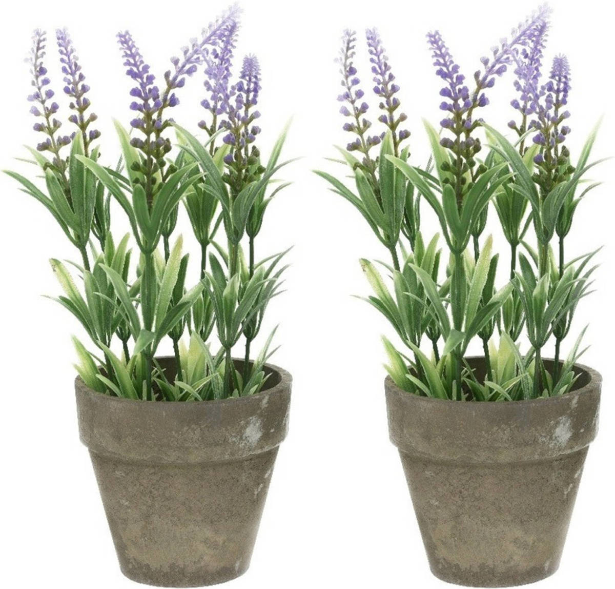 Shoppartners 2x Groene/lilapaarse Lavandula/lavendel Kunstplanten 25 Cm In Po - Kunstplanten