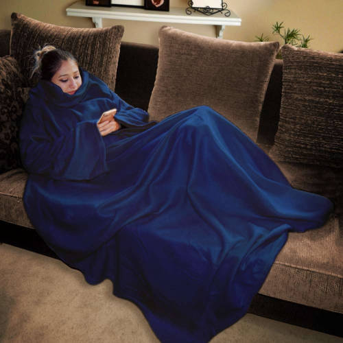 MikaMax Snuggie Rug - Blauw - Fleece Deken Met Mouwen - Hoodie Deken - 140 X 185 Cm - Warmte Deken Voor Volwassen En Kinderen