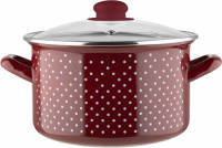 Emalia Retro Red Klassieke Geëmailleerde Kookpan Met Glazen Deksel 22 Cm 5.3l Rood / Wit