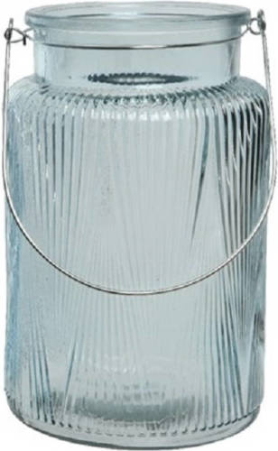 Decoris Windlicht/kaarshouder Van Glas Ijsblauw 22 Cm - Windlichten