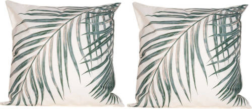 Anna's Collection 2x Bank/sier Kussens Met Palm Plant/blad Print Voor Binnen En Buiten 45 X 45 Cm - Sierkussens