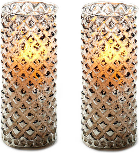 Anna's Collection 2x Stuks Luxe Led Kaarsen In Zilver Glas D7,5 X H17,5 Cm - Led Kaarsen