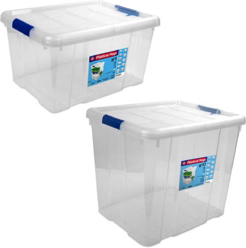 Hega Hogar 4x Opbergboxen/opbergdozen Met Deksel 16 En 35 Liter Kunststof Transparant/blauw - Opbergbox