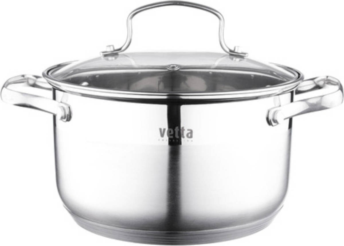 Vetta Kookpan Rvs Met Capsulaire Bodem En Glazen Deksel 2,6l