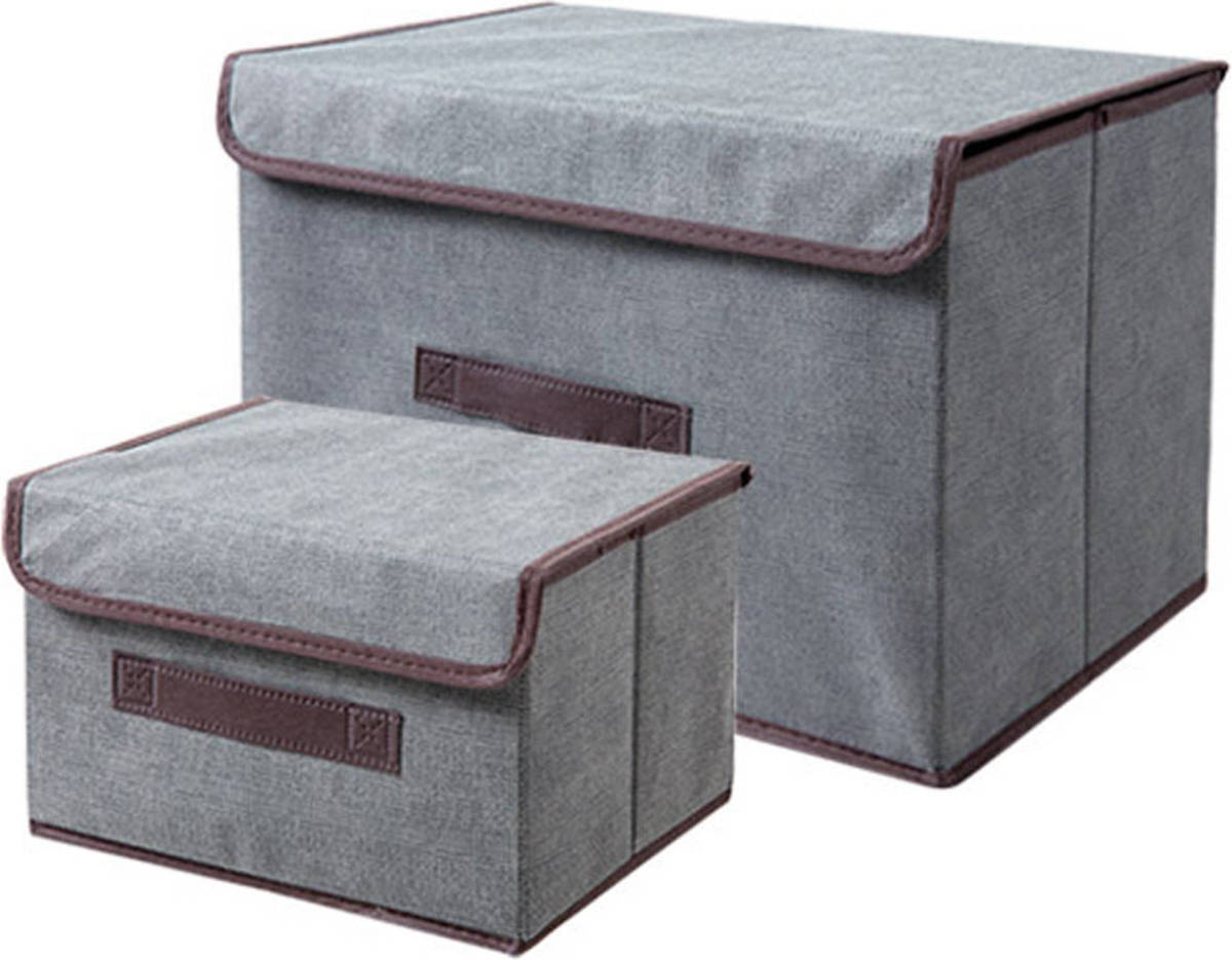 FLOKOO Opbergboxen Set 2 Stuks Grijs Opbergmanden Met Deksel