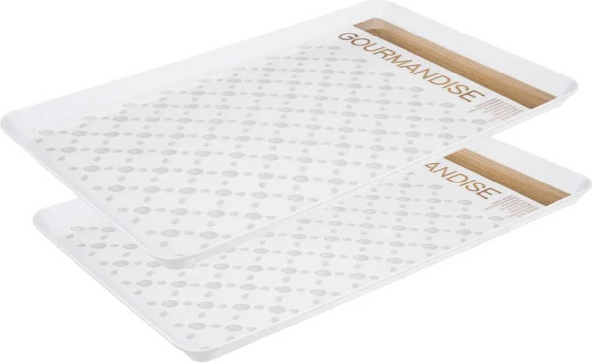5five 2x Stuks Dienbladen/serveerbladen Rechthoekig Decoratief 30 X 22 Cm Wit - Dienbladen